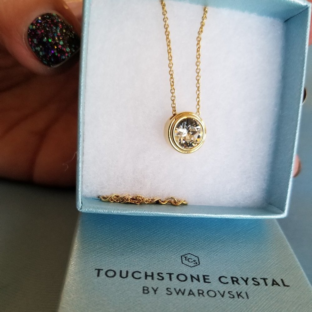 New in Box Touchstone Crystal Gold Melrose Slide Necklace with